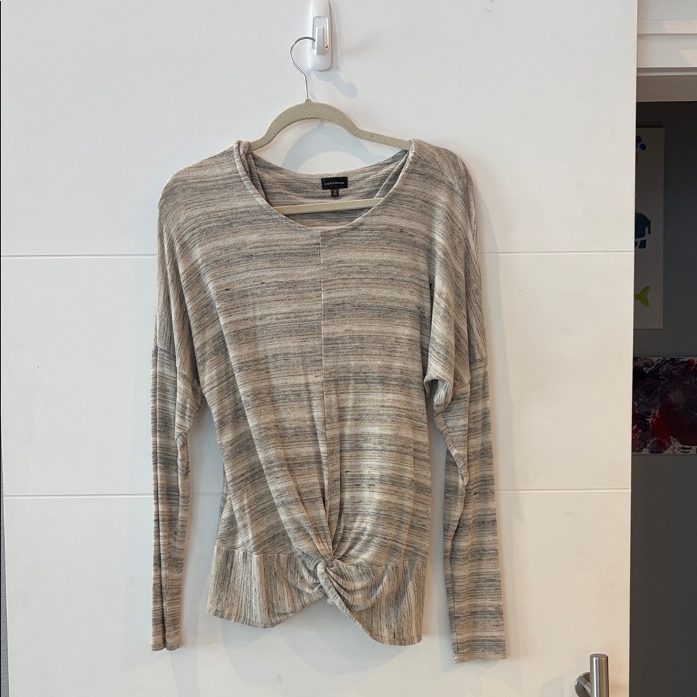 Buckle Black Striped Beige Twist Front Top